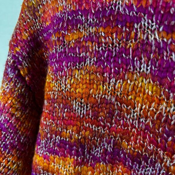Ramy Brook NY Pink Orange Metallic Striped Chunky LS Turtleneck Sweater Size S - Picture 8 of 12
